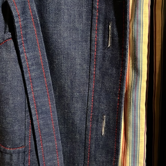 Vintage 1980’s denim cinched waist long jacket with functional pockets/tie-waist - Picture 10 of 13